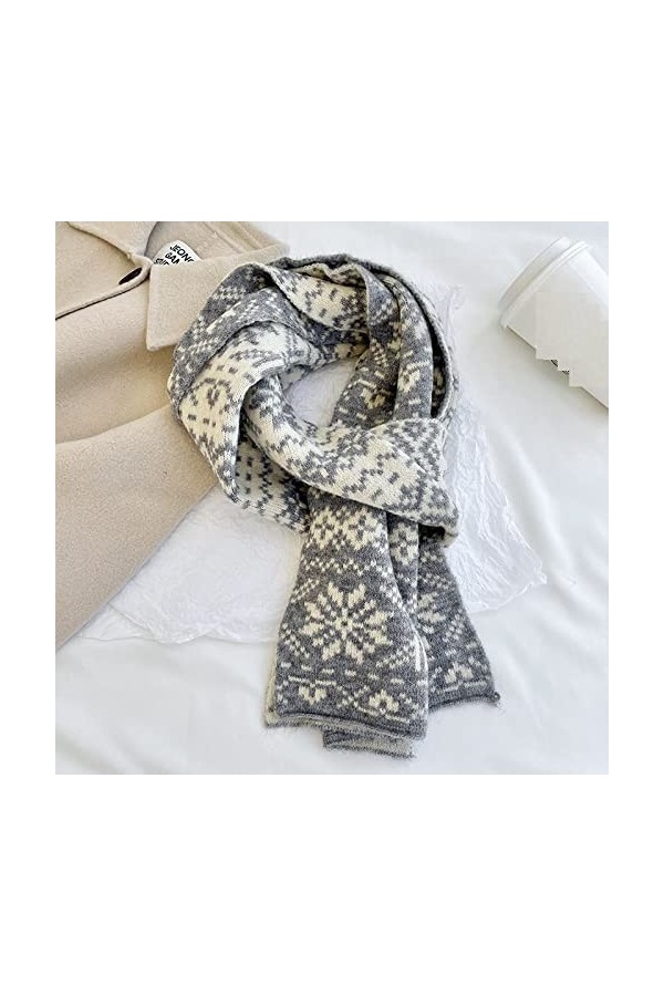 RFEGEF Femme Écharpe Pashmina,Dames Écharpes Et Châles Gris Flocons De Neige De Noël À Tricoter De Longues Écharpes dhiver D