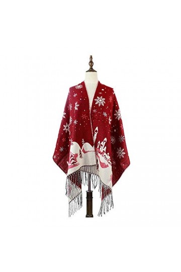 RFEGEF Femme Écharpe Pashmina,Dames Écharpes Et Châles Rouge Noël Wapiti Château De Flocon De Neige Gland Réversible Longue E