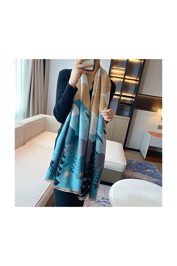 RFEGEF Femme Écharpe Pashmina,Dames Écharpes Et Châles Sarcelle Arbre De Noël Imitation Cachemire Long Doux Hiver Écharpes Gr