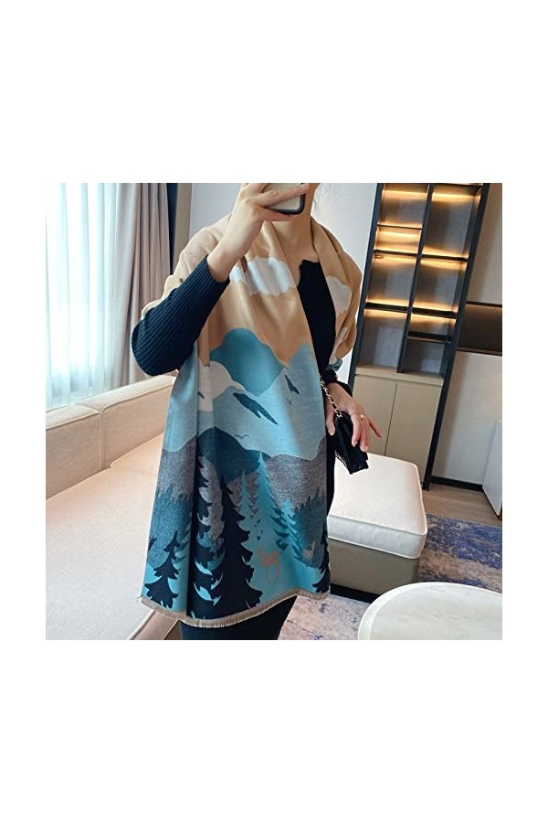 RFEGEF Femme Écharpe Pashmina,Dames Écharpes Et Châles Sarcelle Arbre De Noël Imitation Cachemire Long Doux Hiver Écharpes Gr