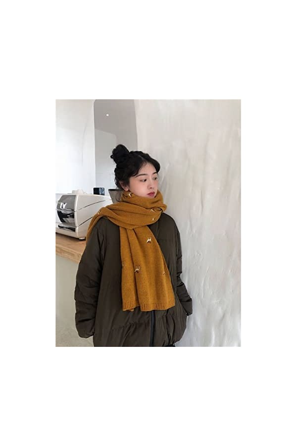 RFEGEF Femme Écharpe Pashmina,Dames Écharpes Et Châles Curcuma Noël Wapiti Broderie Tricot Long Doux Hiver Écharpes Grand Cha