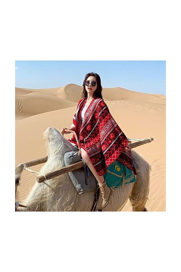 HGJH Chale Femme,Echarpe Femme Cashmere Feel Warm Reversible Pashmina Shawl Echarpe Fleur Ethnique Bleu Marine Wrap Echarpe W