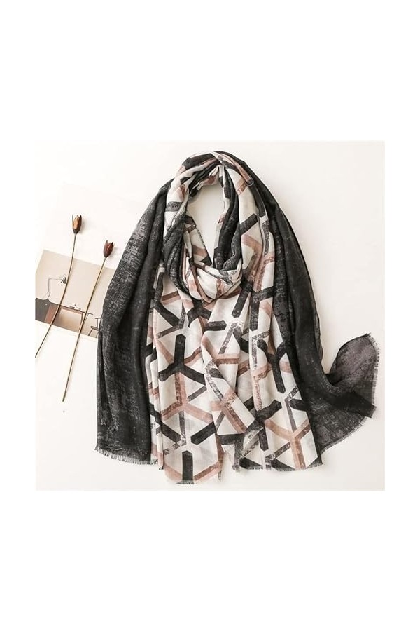 MORYEN Automne Plaine Musulman Hijab, géométrique Patchwork Gland Viscose châle Dame Imprimer Doux Enveloppement Pashmina éto