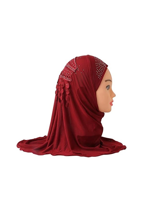 DABOURANG Hijab pour Femme Belle Petite Fille Hijab avec Dentelle sur Le Dos for Enfants de 2 à 6 Ans à Tirer sur lécharpe I