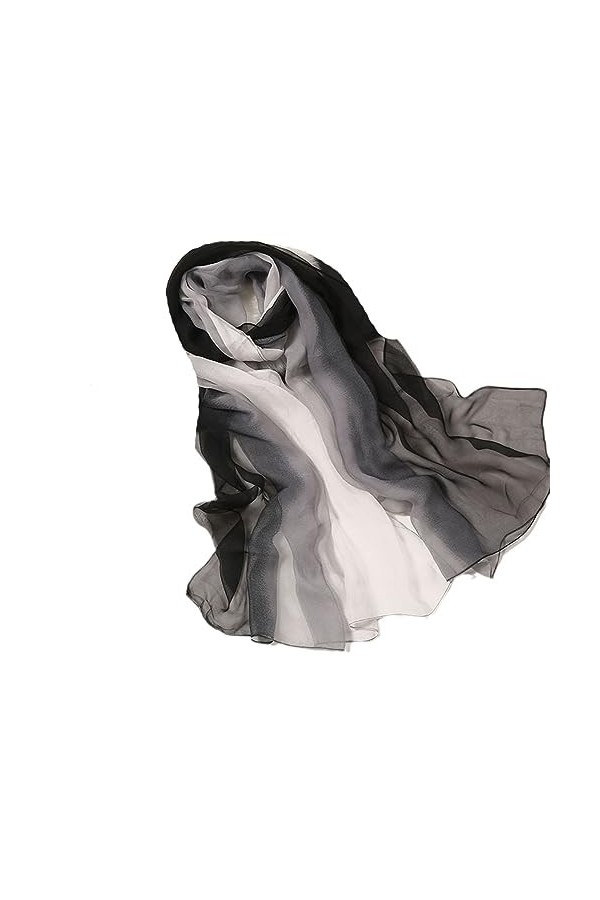 Foulard long en mousseline de soie pour femme avec dégradé de couleur, 7, taille unique