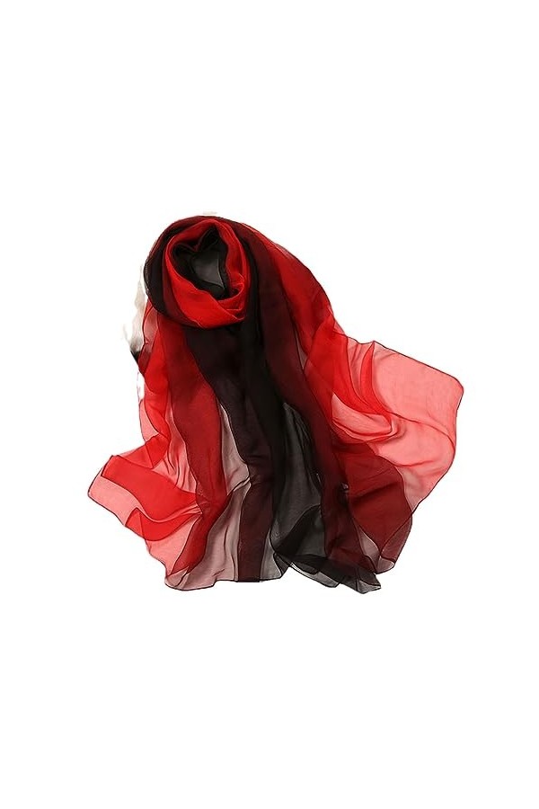 Foulard long en mousseline de soie pour femme avec dégradé de couleur, 7, taille unique