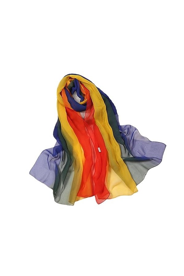 Foulard long en mousseline de soie pour femme avec dégradé de couleur, 9, taille unique