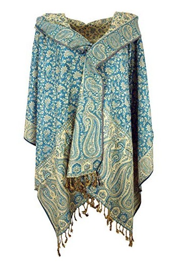 GURU SHOP Indicher Pashmina Foulard, Étole avec motif cachemire, homme/femme, bleu, synthétique, taille : taille unique, pétr