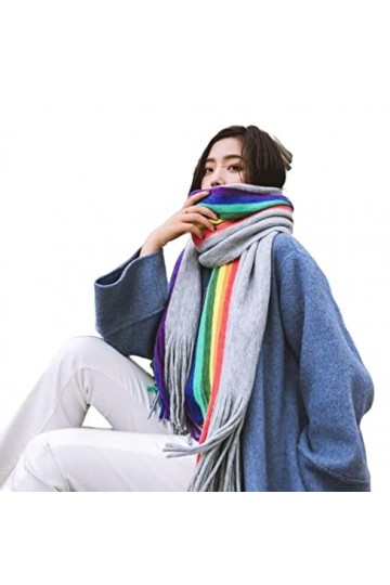 SPELAX écharpe Femme Chale Grand Plaid Écharpe Épaisse dhiver Enveloppement De Châle Arc-en-Ciel Chaud du Tippet Vintage Pon