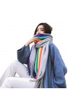 SPELAX écharpe Femme Chale Grand Plaid Écharpe Épaisse dhiver Enveloppement De Châle Arc-en-Ciel Chaud du Tippet Vintage Pon