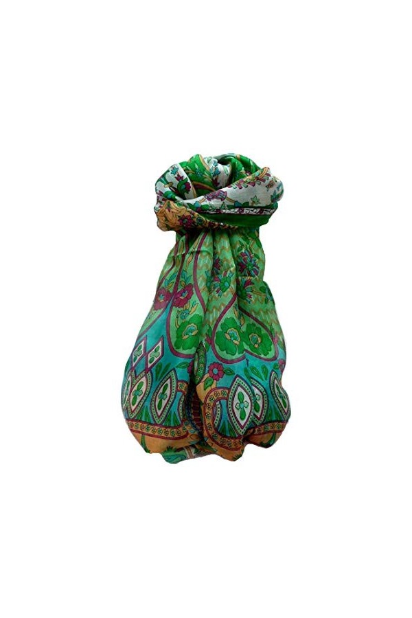 Pashmina & Silk Foulard Traditional Soie de Mûrier Shalmali Emerald