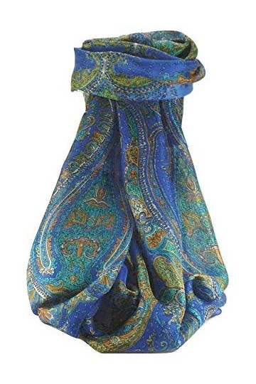 Pashmina & Silk Foulard Traditional Soie de Mûrier Ramsej Blue de