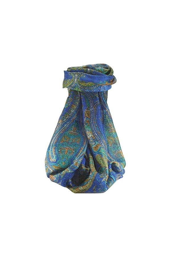 Pashmina & Silk Foulard Traditional Soie de Mûrier Ramsej Blue de
