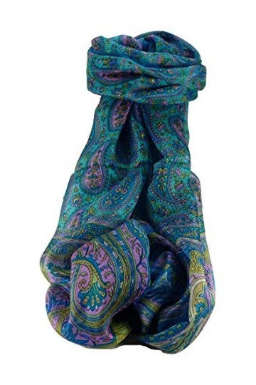 Pashmina & Silk Foulard Traditional Soie de Mûrier Couum Aqua de