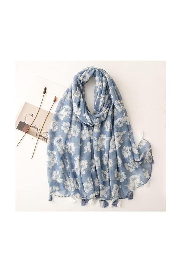 GOOFFY Mode Hijab Musulman, Lady Print Soft Wrap Pashmina Étole Floral Gland Viscose Châle Écharpe Foulards Foulard Color : 