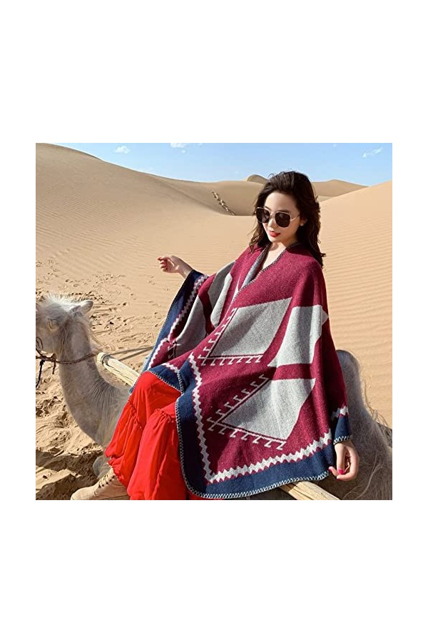 HGJH Écharpe Chaude Femme,Écharpe Femme Cashmere Feel Warm Reversible Pashmina Shawl Géométrie Impression Écharpe Rouge Wrap 