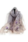 echarpes et foulards femme,gris Magnolia broderie soie dames Écharpe Léger Écharpes Élégantes Voyage serviette de plage crème