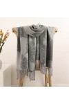 RFEGEF Femme Écharpe Pashmina,Écharpes Et Châles pour Dames Gris Jacquard De Plumes À La Mode Gland en Cachemire Réversible L
