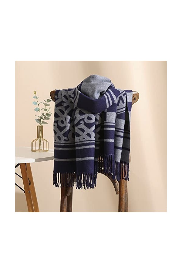 RFEGEF Femme Écharpe Pashmina,Écharpes Et Châles pour Dames Marine Mode Lettre Jacquard Gland en Cachemire Réversible Longs E