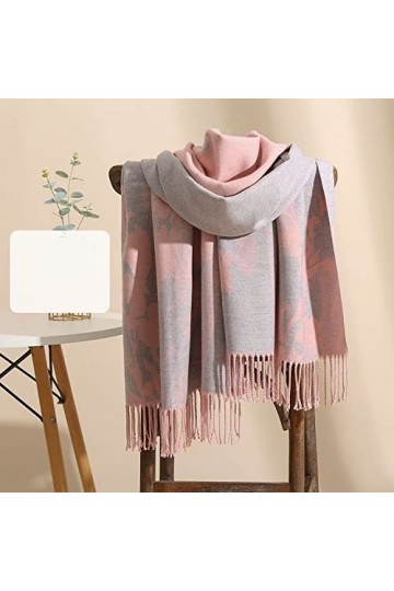 RFEGEF Femme Écharpe Pashmina,Écharpes Et Châles pour Dames Rose Jacquard Rétro Pivoine Gland en Cachemire Réversible Longue 