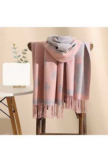 RFEGEF Femme Écharpe Pashmina,Dames Écharpes Et Châles Rose Retro Heart Jacquard Gland en Cachemire Réversible Longue Et Douc
