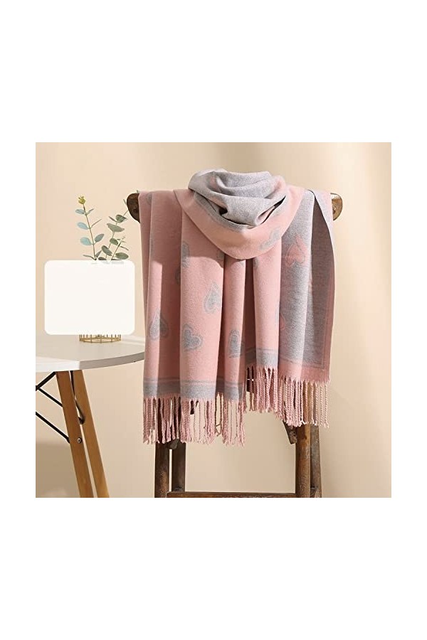 RFEGEF Femme Écharpe Pashmina,Dames Écharpes Et Châles Rose Retro Heart Jacquard Gland en Cachemire Réversible Longue Et Douc