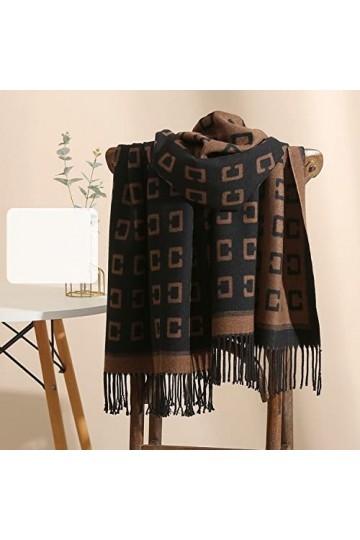 RFEGEF Femme Écharpe Pashmina,Écharpes Et Châles pour Dames Marron Lettre De Mode C Jacquard Gland en Cachemire Réversible Lo