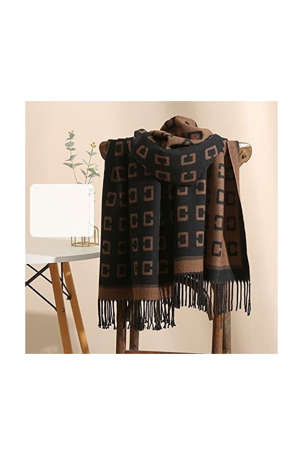 RFEGEF Femme Écharpe Pashmina,Écharpes Et Châles pour Dames Marron Lettre De Mode C Jacquard Gland en Cachemire Réversible Lo