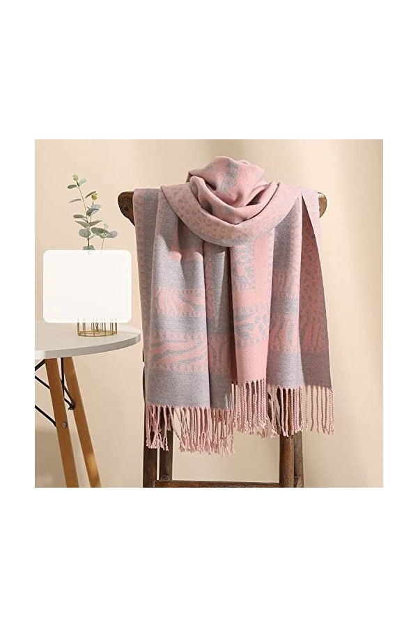 RFEGEF Femme Écharpe Pashmina,Écharpes Et Châles pour Dames Rose Mode Jacquard Léopard Gland en Cachemire Réversible Longue E