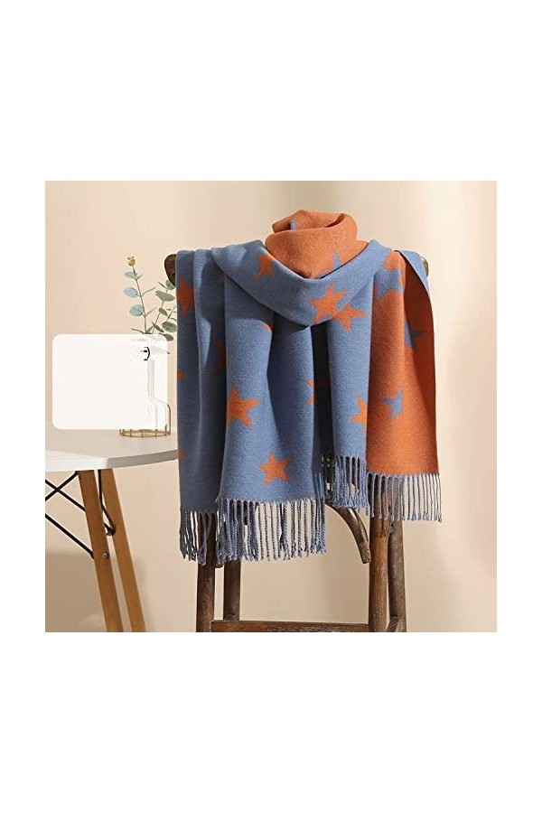 RFEGEF Femme Écharpe Pashmina,Dames Écharpes Et Châles Bleu Rétro Mode Étoile À Cinq Branches Gland en Cachemire Réversible L