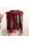 RFEGEF Femme Écharpe Pashmina,Écharpes Et Châles pour Dames Vin Rouge Jacquard De Plumes À La Mode Gland en Cachemire Réversi