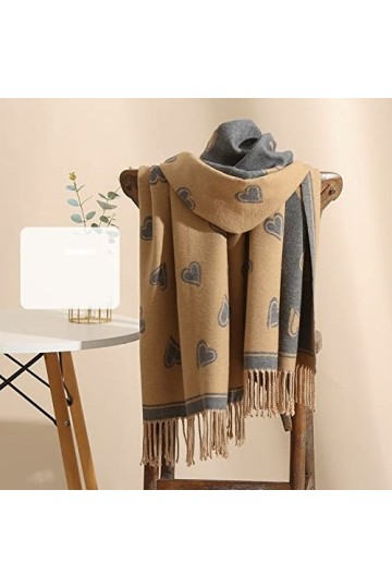 RFEGEF Femme Écharpe Pashmina,Écharpes Et Châles pour Dames Kaki Retro Heart Jacquard Gland en Cachemire Réversible Longs Et 