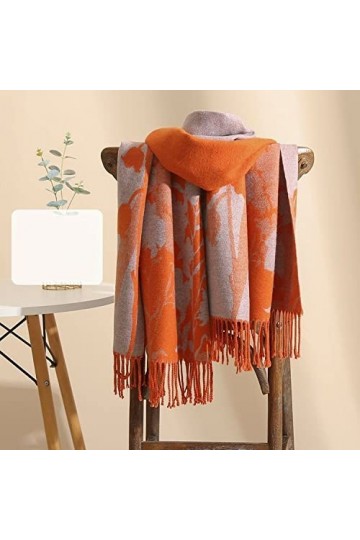 RFEGEF Femme Écharpe Pashmina,Écharpes Et Châles pour Dames Orange Rétro Pivoine Jacquard Gland en Cachemire Réversible Longs