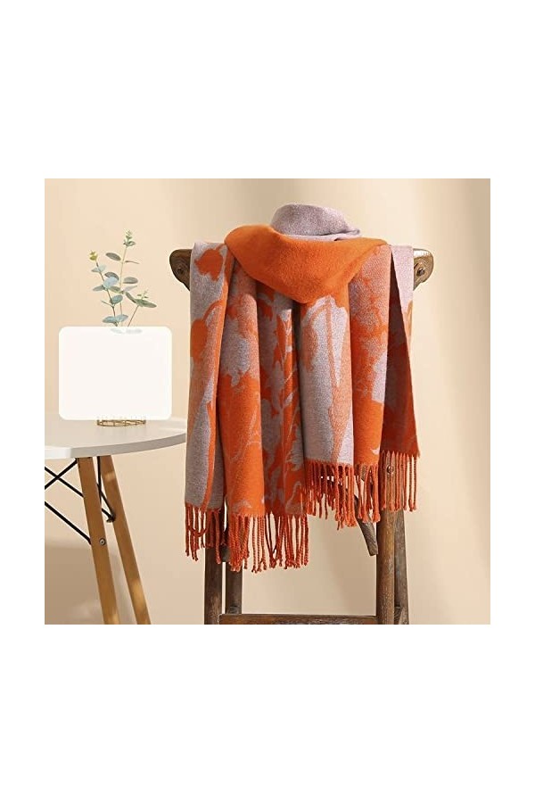 RFEGEF Femme Écharpe Pashmina,Écharpes Et Châles pour Dames Orange Rétro Pivoine Jacquard Gland en Cachemire Réversible Longs