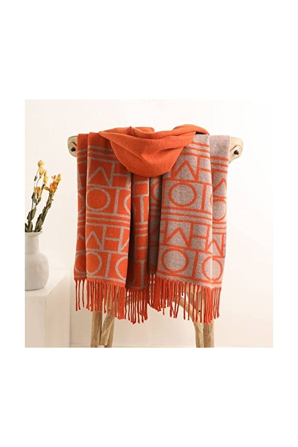 RFEGEF Femme Écharpe Pashmina,Dames Écharpes Et Châles Orange Lettre De Mode Jacquard Gland Long Doux Hiver Écharpes Grand Ch