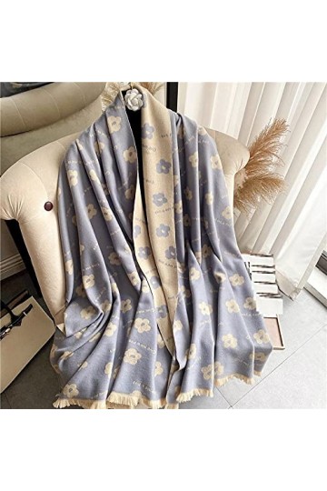 Femme Écharpe Pashmina,Dames Écharpes Et Châles Mode Bleu Clair Fleur Lettre Jacquard Gland Réversible Long Doux Foulards dh