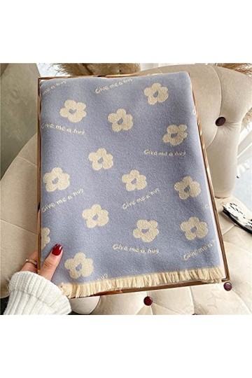 Femme Écharpe Pashmina,Dames Écharpes Et Châles Mode Bleu Clair Fleur Lettre Jacquard Gland Réversible Long Doux Foulards dh