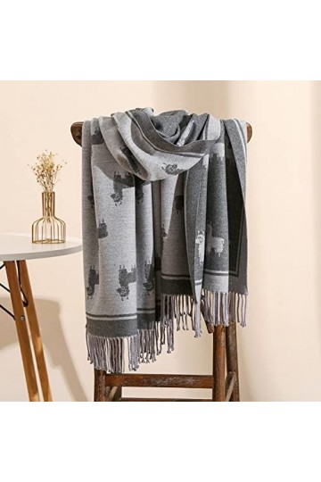 RFEGEF Femme Écharpe Pashmina,Dames Écharpes Et Châles Gris Vintage Mode Réversible Animal Jacquard Gland Long Doux Hiver Éch