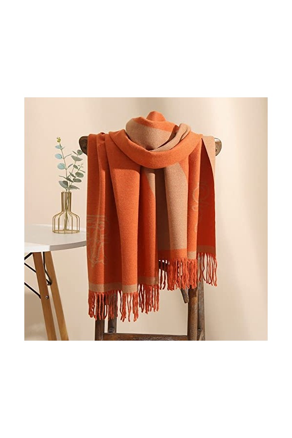 RFEGEF Femme Écharpe Pashmina,Écharpes Et Châles pour Dames Orange Mode Vache Jacquard Animal Réversible Gland en Cachemire L