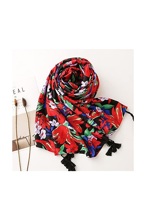 Autumn Pashmina Neckerchief, Fashion Abstract Gorgeous Floral Viscose Shawl Scarf Muslim Hijab Caps Scarves Silk Scarf