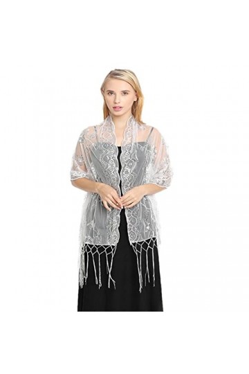 Youllyuu Châle à franges à paillettes style années 1920, blanc, taille unique