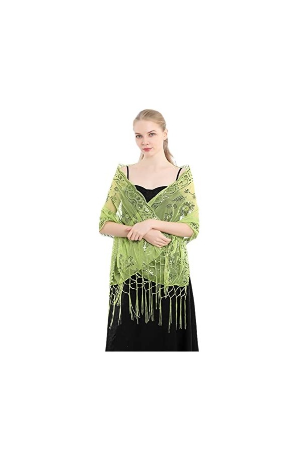 Youllyuu Châle à franges à paillettes style années 1920, blanc, taille unique