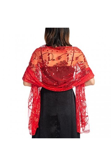 Youllyuu Écharpe en maille à paillettes pour femme des années 1920, Écharpe rouge., taille unique