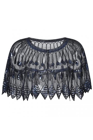 wjnvfioo Châle à paillettes pour femme - Style Art déco - Robe de soirée - Accessoire de costume, Noir , taille unique