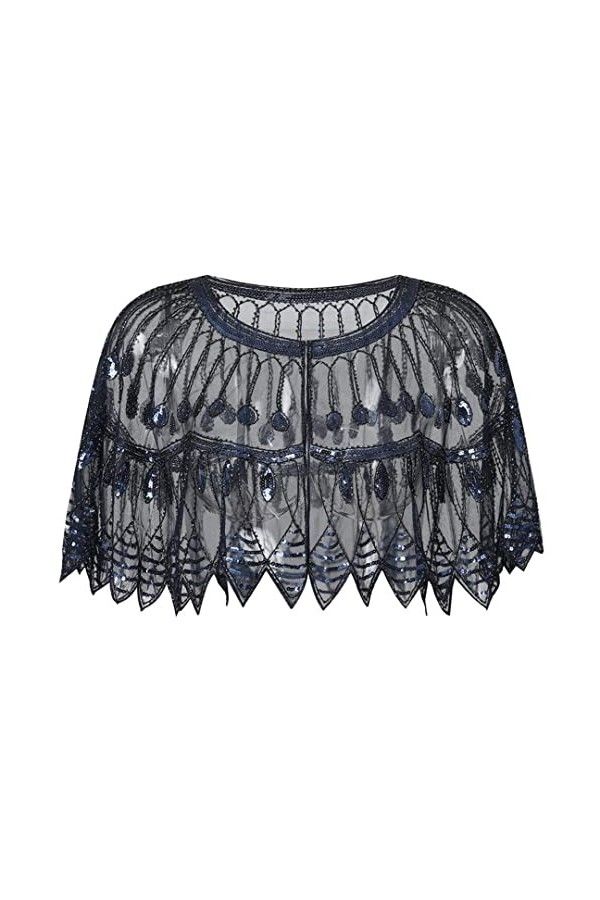 wjnvfioo Châle à paillettes pour femme - Style Art déco - Robe de soirée - Accessoire de costume, Noir , taille unique
