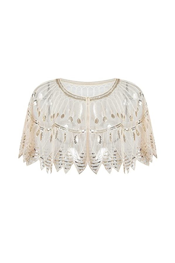 wjnvfioo Châle à paillettes pour femme - Style Art déco - Robe de soirée - Accessoire de costume, Noir , taille unique