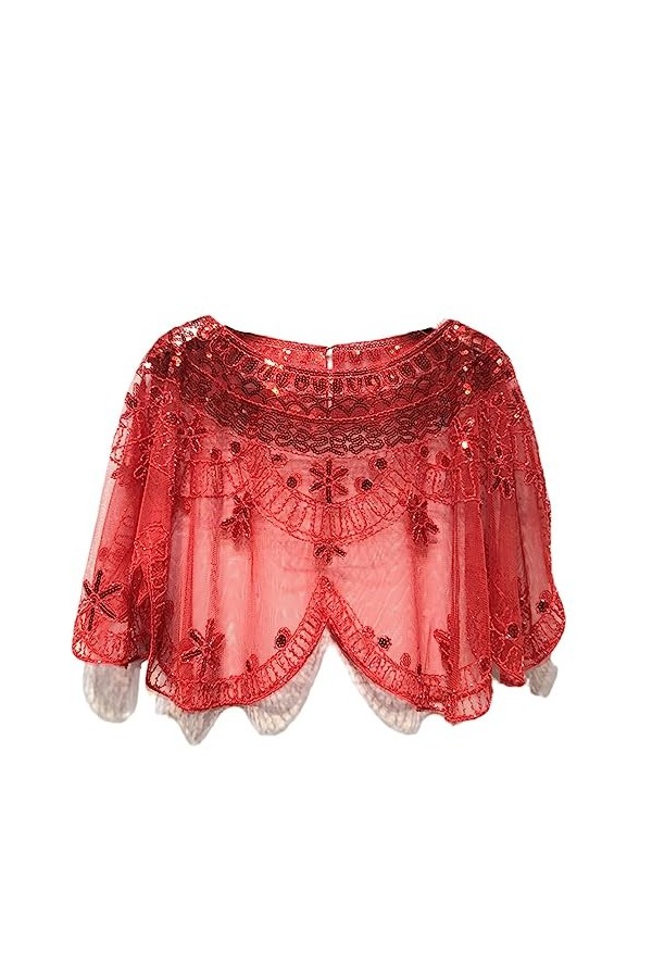 wjnvfioo Écharpe en dentelle noire avec perles de verre et paillettes, Noir , taille unique