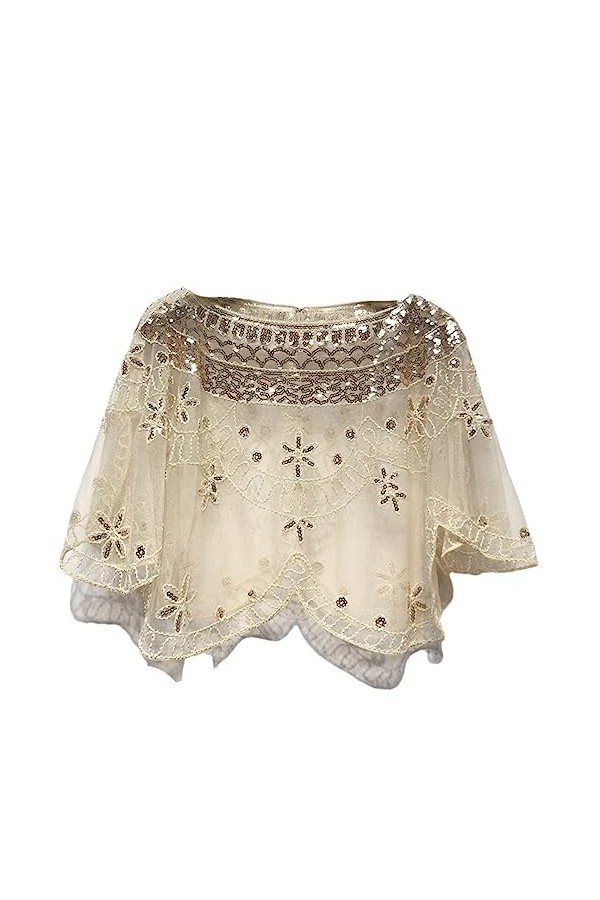 wjnvfioo Écharpe en dentelle noire avec perles de verre et paillettes, Noir , taille unique