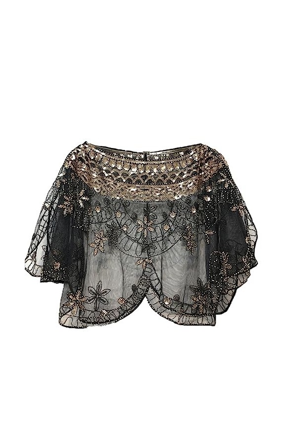 wjnvfioo Écharpe en dentelle noire avec perles de verre et paillettes, Noir , taille unique