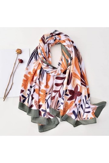 OUSIKA Femmes Automne Hijab, Wraps Pashmina Bufandas Feuilles Floral Viscose Écharpe Dame Imprimer Doux Châles Foulards Foula